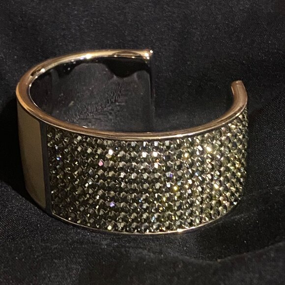 Wide Swarovski Beauty Silver Cream Crystal Bling Cuff Bracelet  Adjustable - Picture 7 of 15